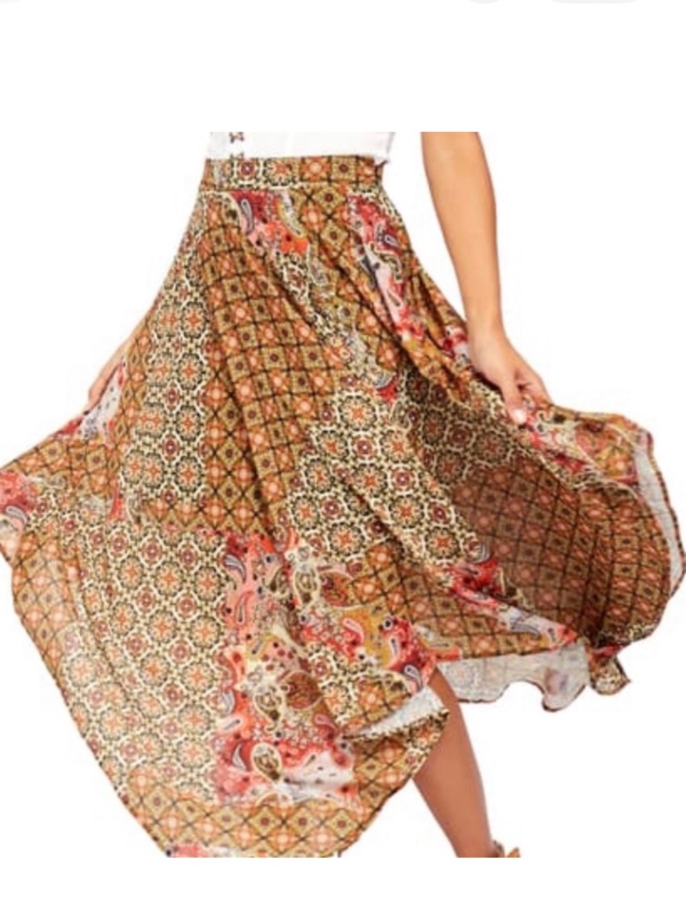 Free People Mosaic Maxi Skirt in Brown and Pink